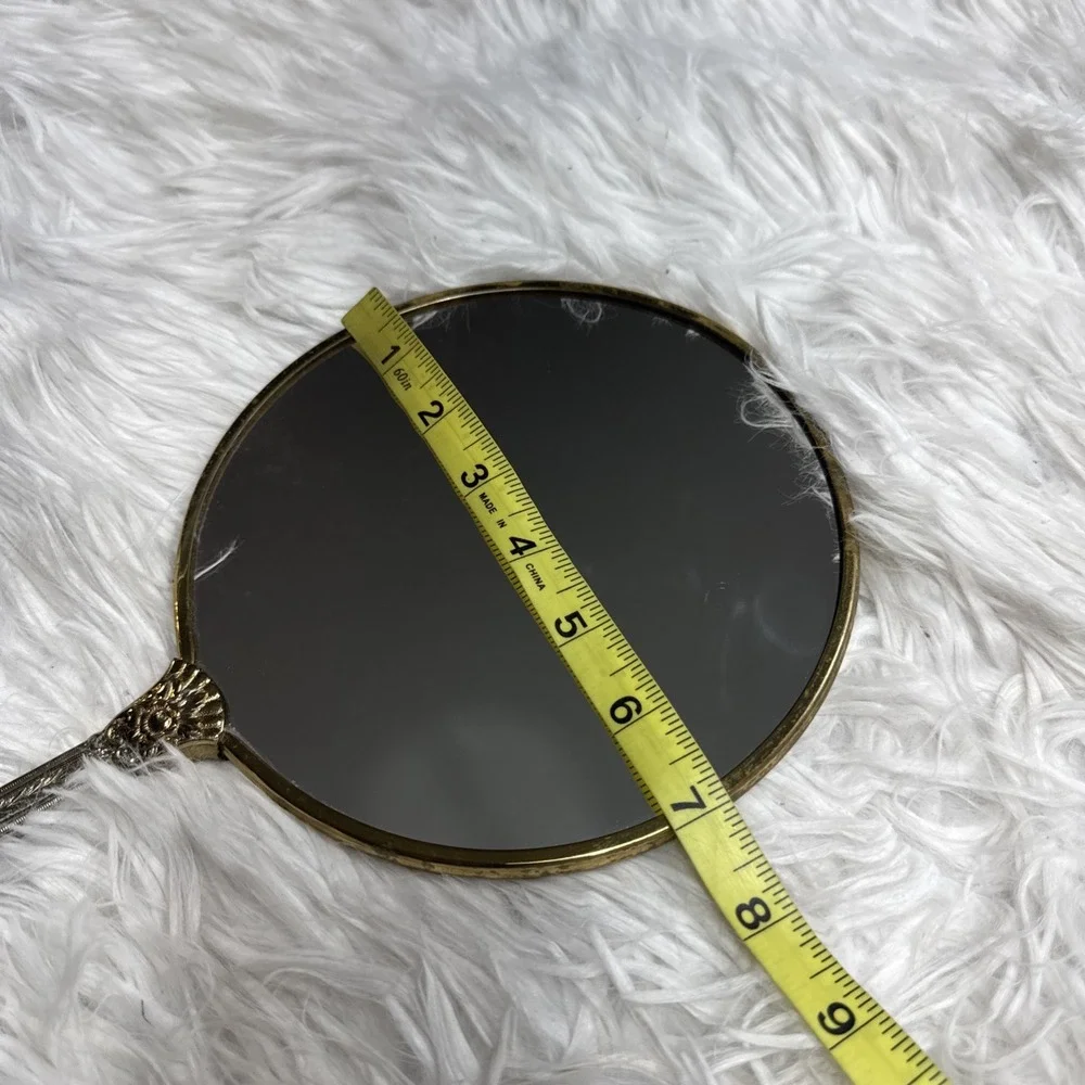 Antique Art Nouveau Handheld Vanity Mirror w/ Floral Brass‎ Design Mid Century